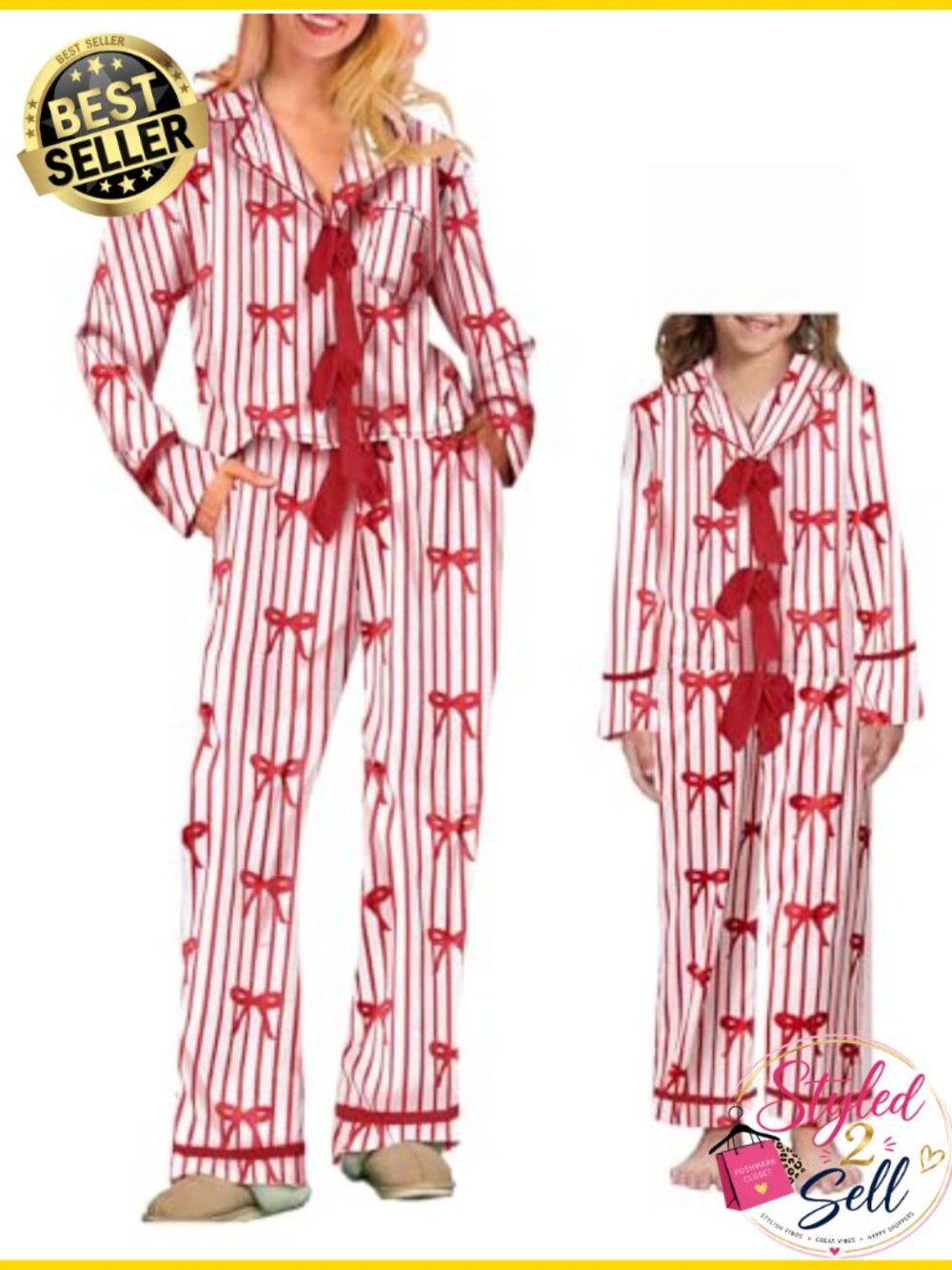 Silk Satin Mommy Me Christmas Pajama Set Matching 2PC Sleepwear